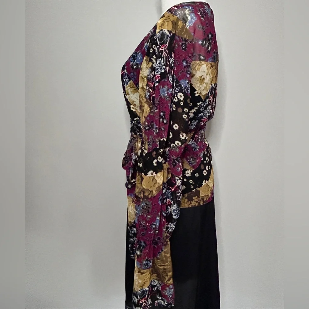BCBGENERATION Sheer Patchwork Floral Bell Sleeve Wrap Top Whimsigoth Boho | Sz S - Picture 8 of 13